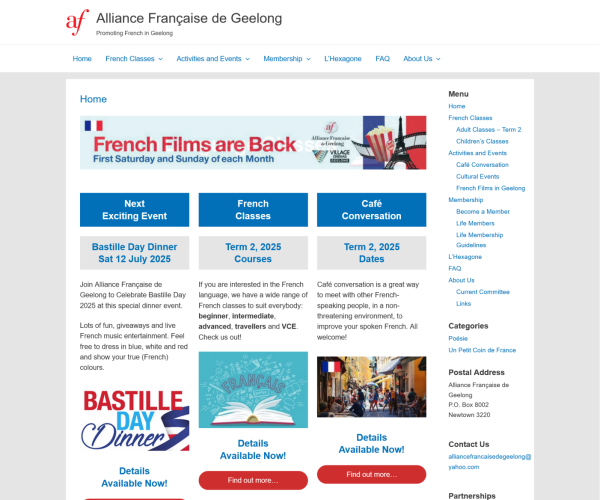 Alliance Française de Geelong homepage showcasing events