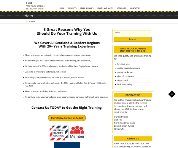 Training for forklift and plant operators in Scotland.