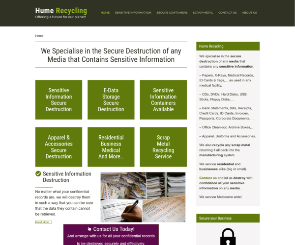 Hume Recycling offers secure information destruction services.