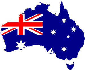 Map of Australia featuring its flag and stars.