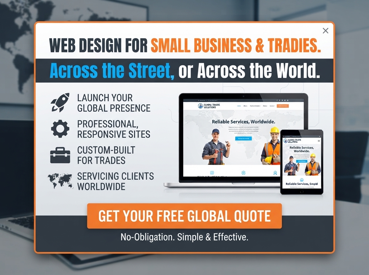 Web design services advertisement for small businesses and tradies.