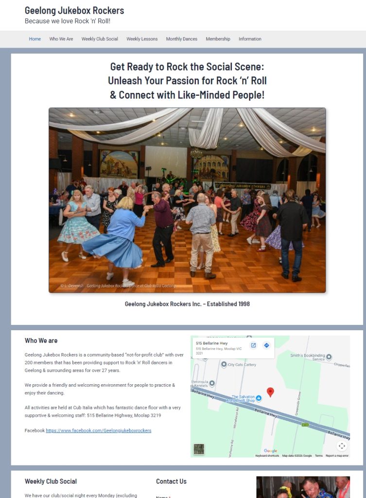 Crowd of couples dancing rock and roll on a wooden dance floor in a decorated hall