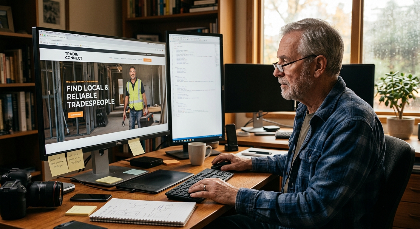 A web designer building a website for a tradie.
